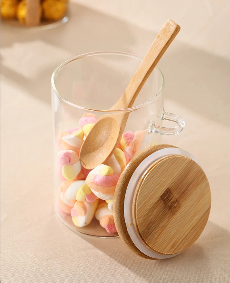 Food Storage Jars with Bamboo Lids and Spoon